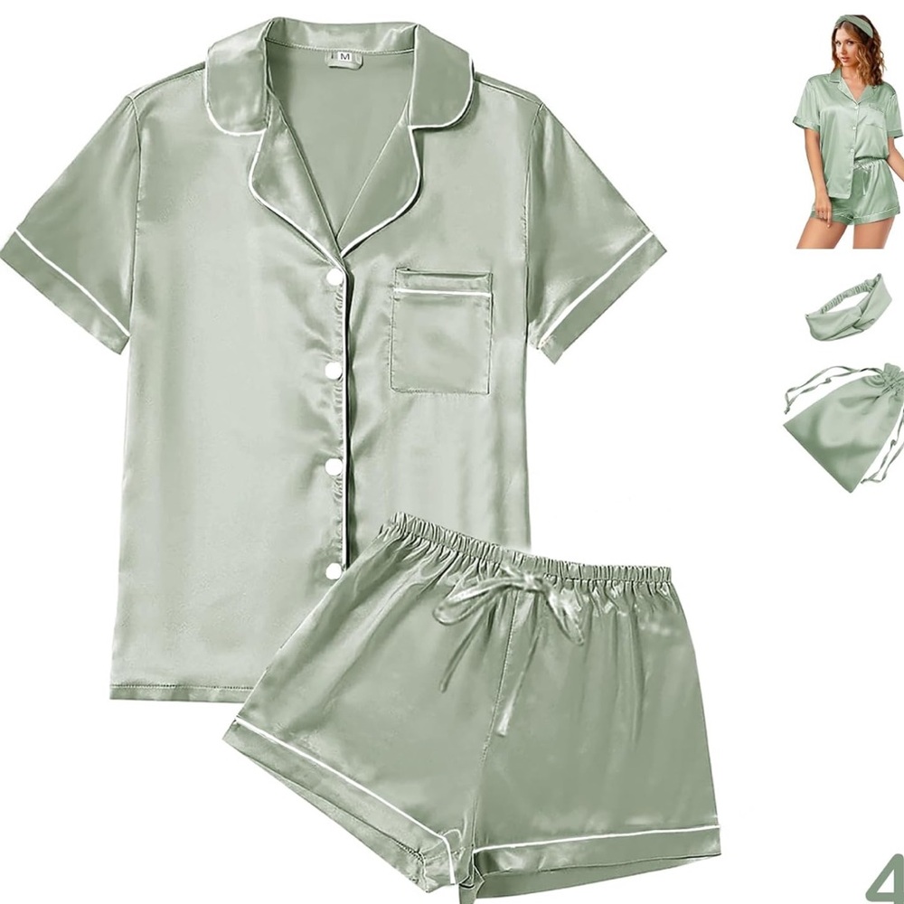 Elegant Satin Pajama Set in Sage Green